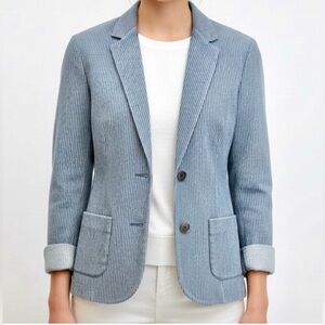 NWT J. McLaughlin Blazer Womens Medium Blue Pinstripe Denim Stretch Jacke